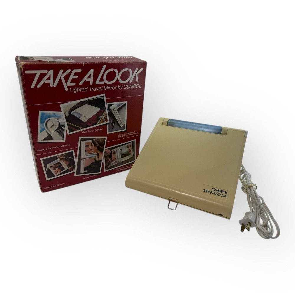 Clairol Take A Look Lighted Vanity Travel Mirror TM-1 1979 Make-Up Retro Vintage
